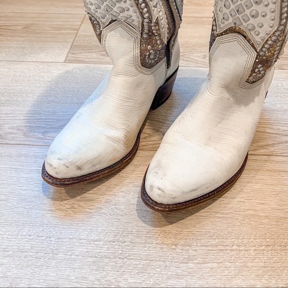 Frye Leather Deborah Deco Tall in White/Gold/Brown - Picture 8 of 13